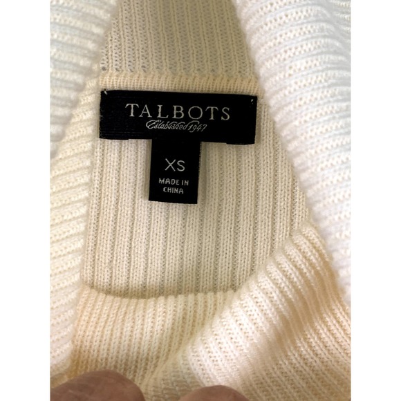 Talbots Ribbed Cowl Neck Cream Long Sleeve Ruffle Front Cardigan XS - Picture 3 of 6